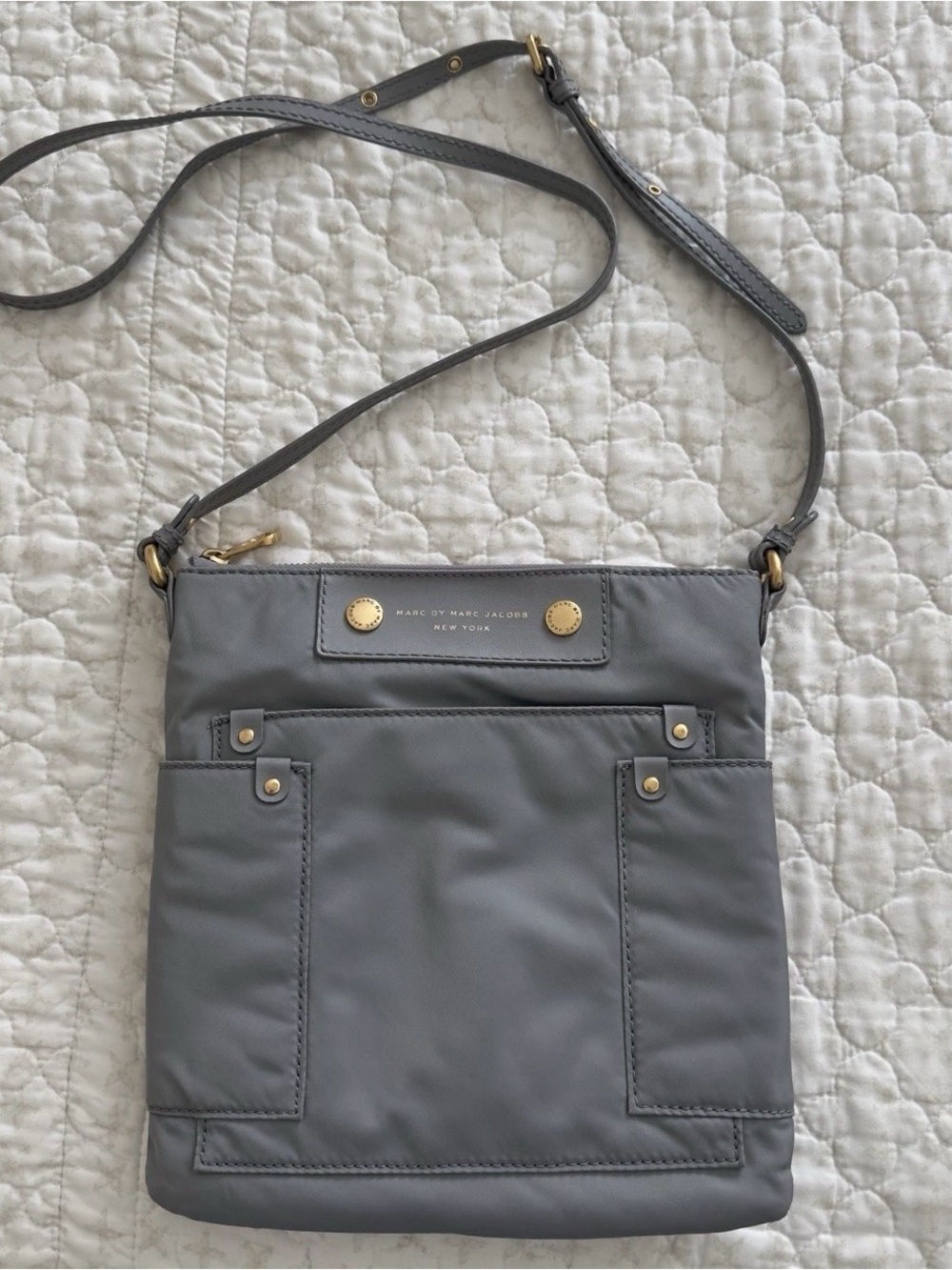Marc Jacobs Crossbody Bag Nylon Blue Golden Hardware Adjustable Strap
